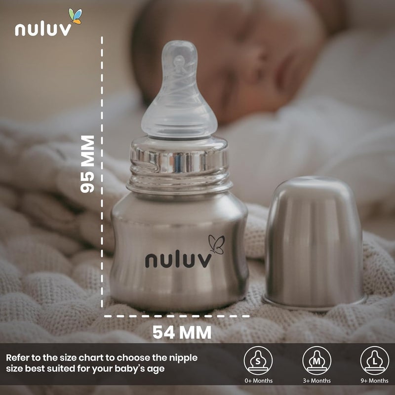 Nuluv Nourish+ Stainless Steel Feeding Bottle 60ml with Anti-Colic Silicone Nipple for 9+ Months Babies - Image 2